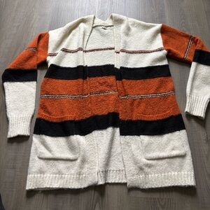 Maurices Cream, Orange & Black Striped Open Cardigan